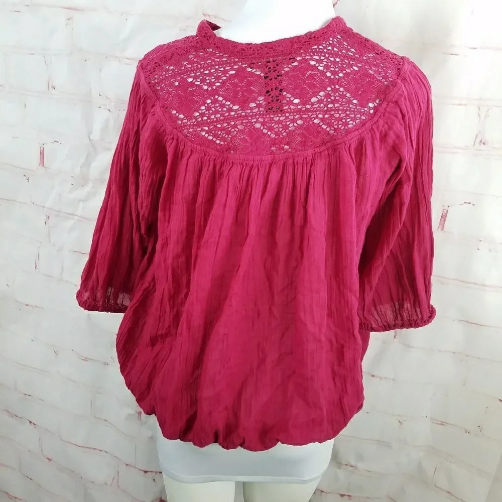 3/$25 Lucky Brand dark pink boho flowy top large